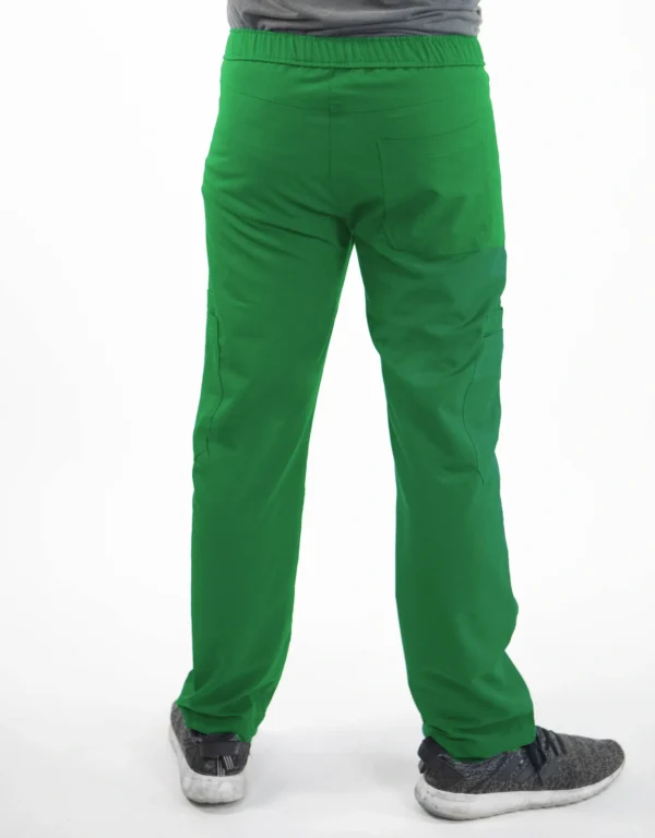 A person wearing green pants and shoes